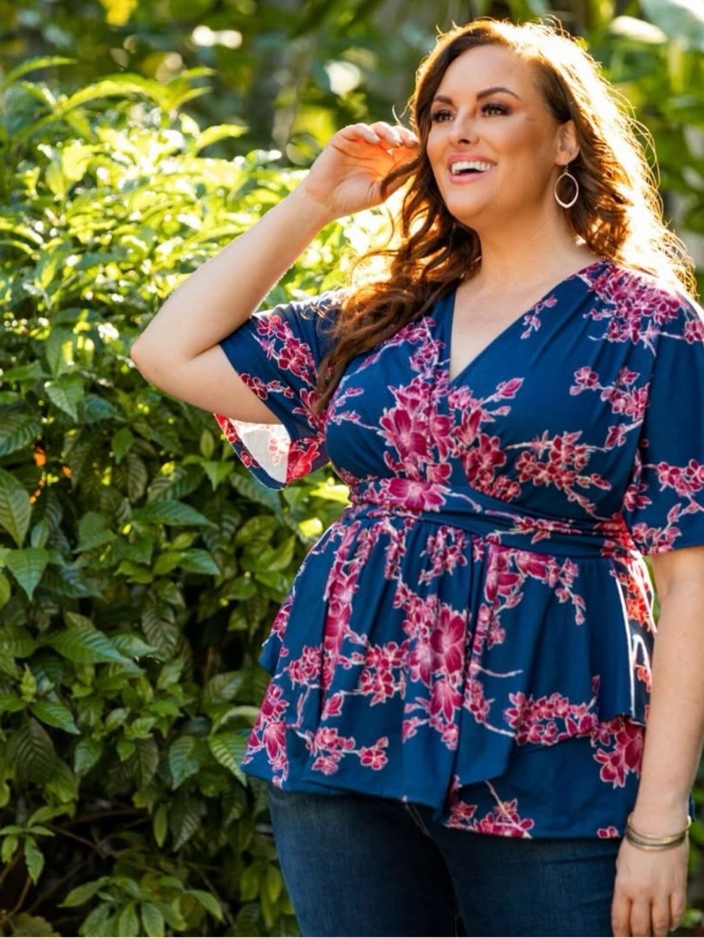 Kiyonna Encore Peplum Top Evening Cherry Blossom Womans Plus Size 1X 14-16)